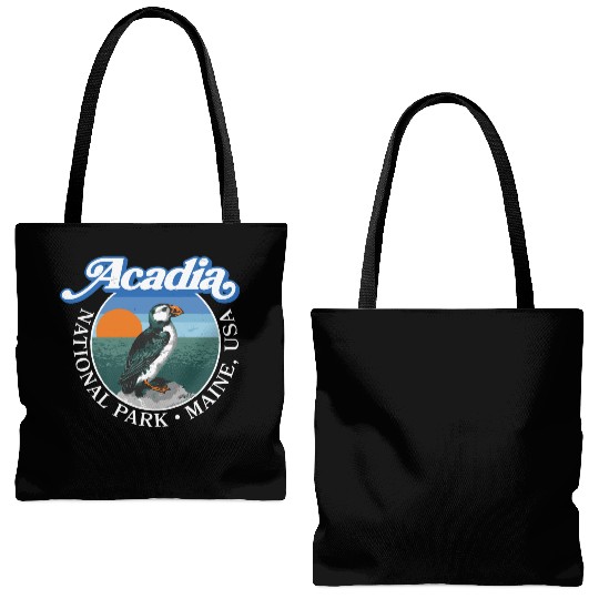 Retro Acadia National Park Vintage Maine Puffin Tote Bags (AOP)