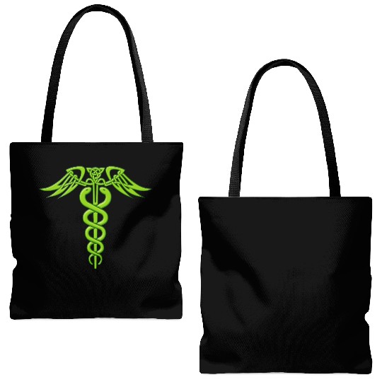 Green Celtic Knot Caduceus Tote Bags (AOP)