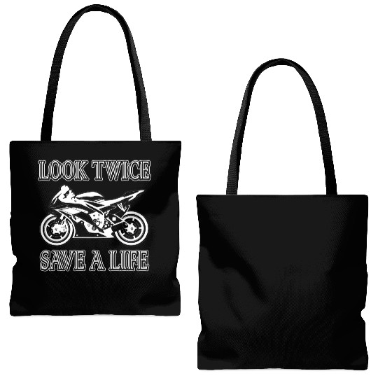 Look Twice Save A Life Motorcycle Bike Safety Tote Bags (AOP)