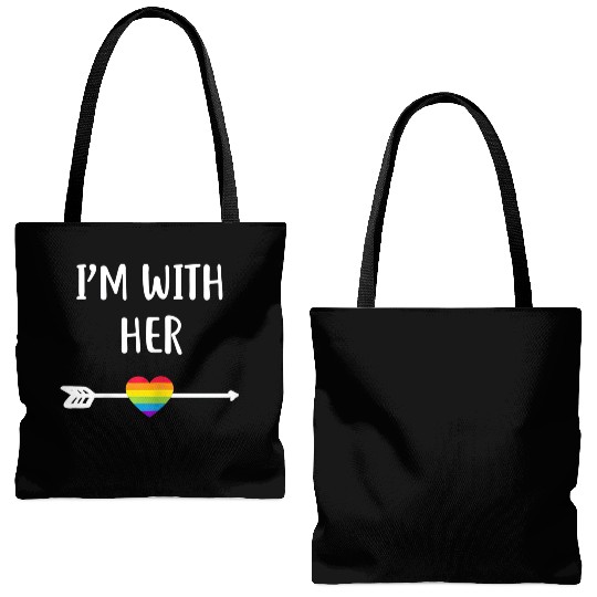 Lesbian Matching Couple Gifts Im With Her Set 1 T Tote Bags (AOP)