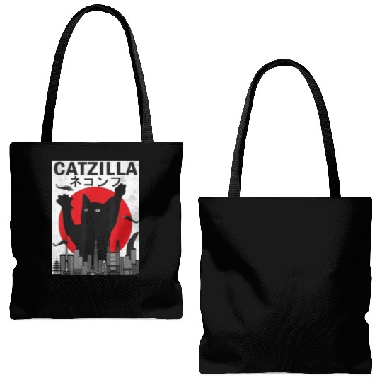 Vintage Catzilla Japanese Sunset Style Tote Bags (AOP)