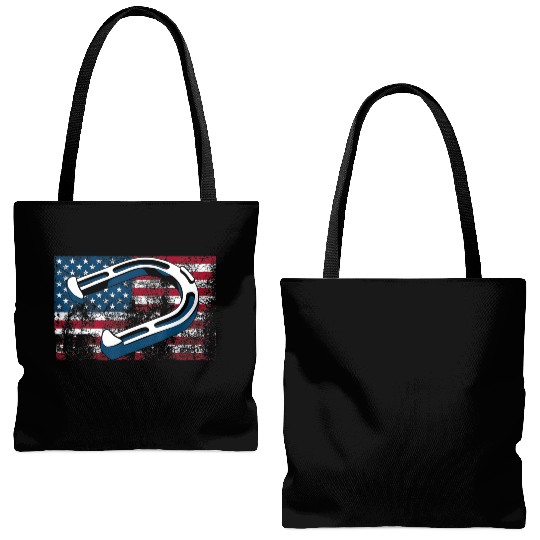 Cool Horseshoe Pitching USA Flag Funny US Pitcher Tote Bags (AOP)