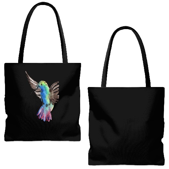 Colorful Watercolor Hummingbird flying pink Tote Bags (AOP)