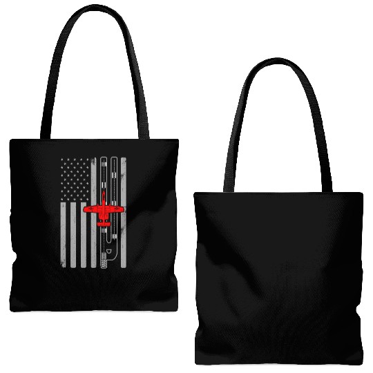 A-10 Warthog American Flag Runway A10 Thunderbird Tote Bags (AOP)