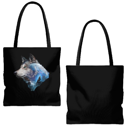 Wolf Moon Forest View Nature Tote Bags (AOP)