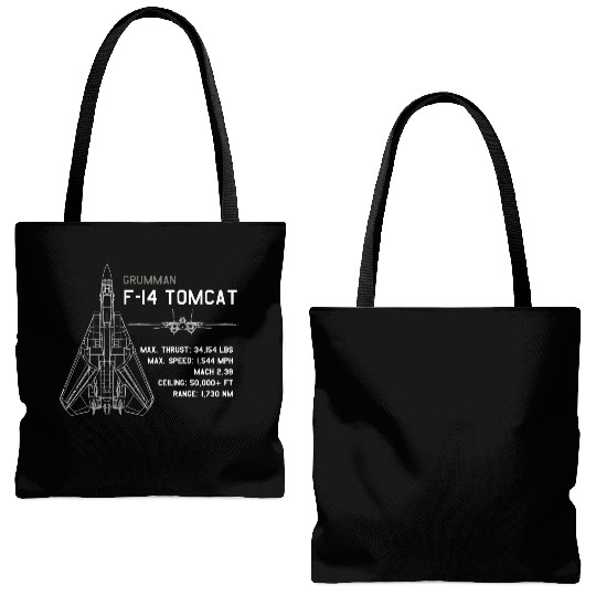 F 14 Tomcat Schematics Tote Bags (AOP)