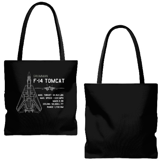 F 14 Tomcat Schematics Tote Bags (AOP)