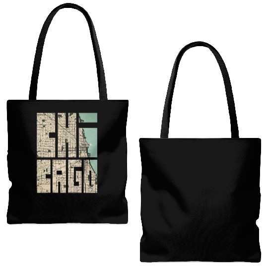 Chicago Illinois USA City Map Typography - Vintage Tote Bags (AOP)