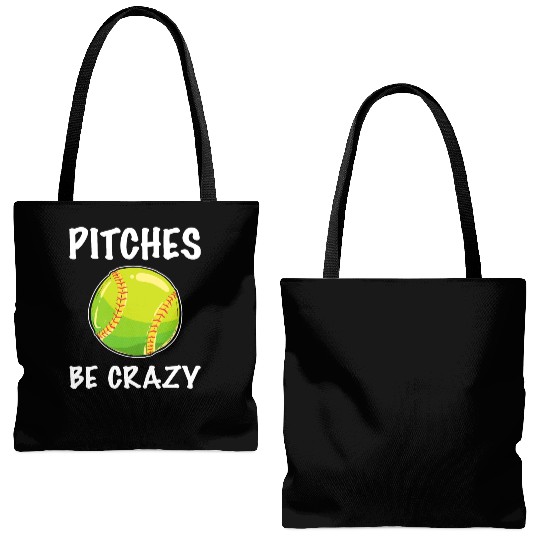 Softball Player Pitcher Pitches Be Crazy Softball Tote Bags (AOP)