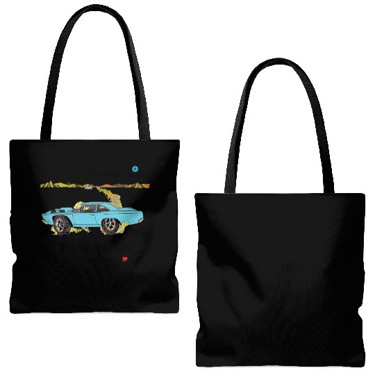 1968 Plymouth Road Runner Salt Flats Light Blue Tote Bags (AOP)