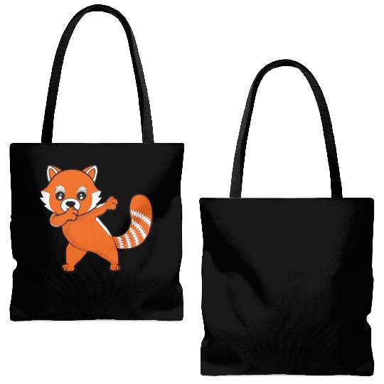 Dabbing Red Panda Cherry Blossoms Bamboo Tote Bags (AOP)