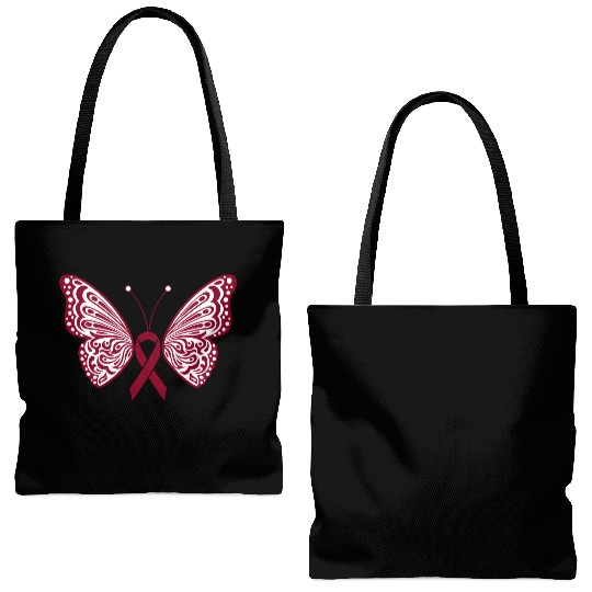 Multiple Myeloma Burgundy Ribbon Butterfly Wings Tote Bags (AOP)