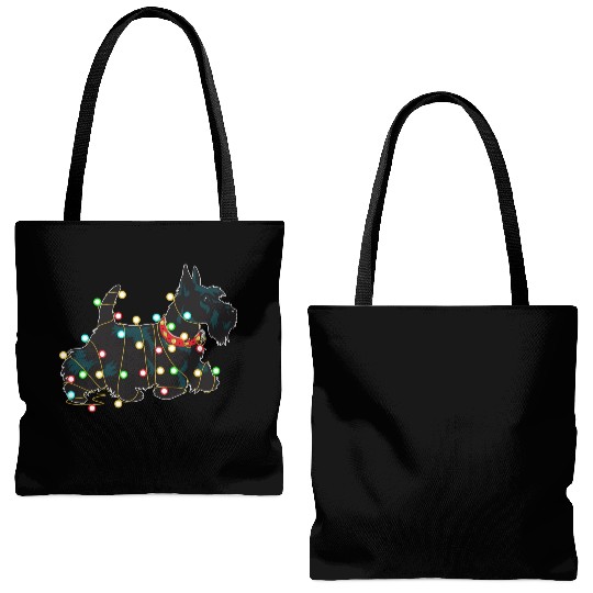 Christmas Lights Scottie Dog Lover Funny Xmas Gift Tote Bags (AOP)
