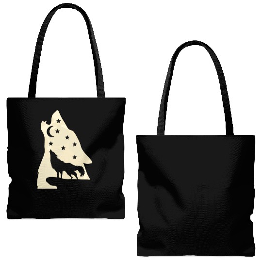 Wolf silhouette howling wolf moonlight Tote Bags (AOP)