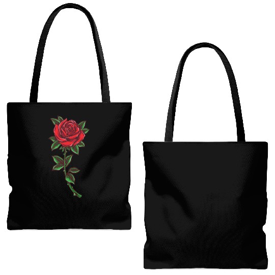Red rose, Rose stem Tote Bags (AOP)