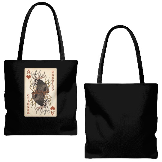 Wendigo Playing Card - Ace of Hearts Cryptid Art Tote Bags (AOP)