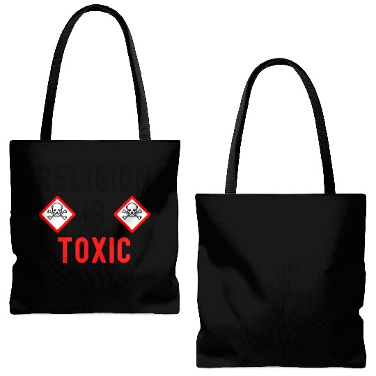 RELIGION Is TOXIC Skull Crossbones toxicity symbol Tote Bags (AOP)