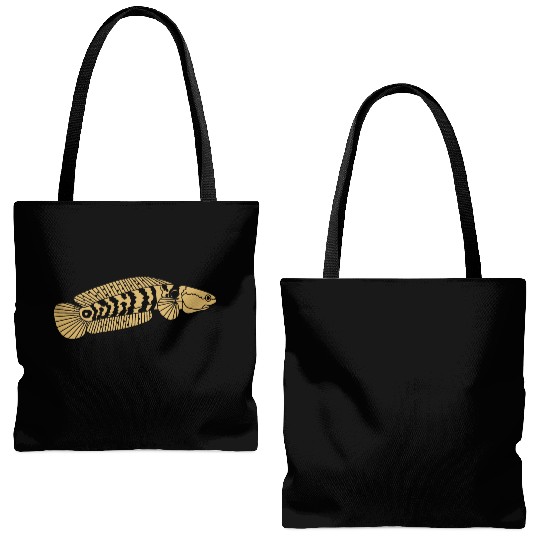 black and gold channa snakehead fish illustrations Tote Bags (AOP)