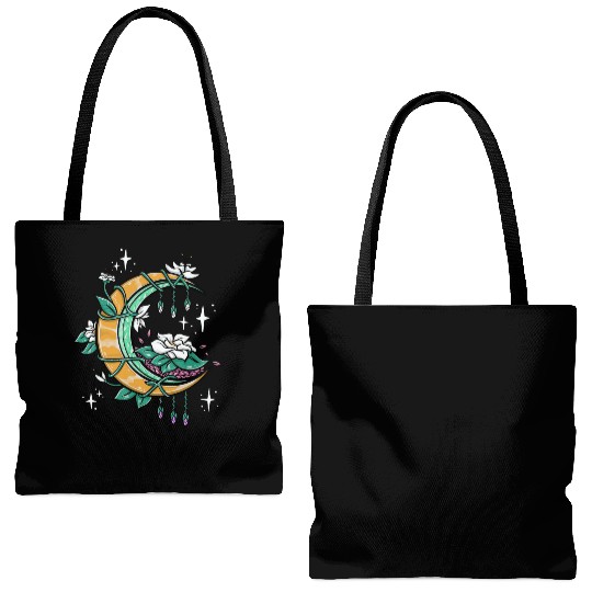 Floral Moon Celestial Lunar Flowers Aesthetic Cres Tote Bags (AOP)