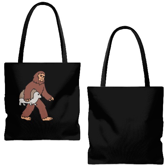 Bigfoot Sasquatch Walking Hedgehog Tote Bags (AOP)
