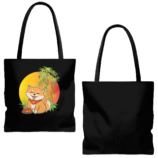 Shiba Inu Japanese Dog Breed Bamboo Plant Hunting Tote Bags (AOP)