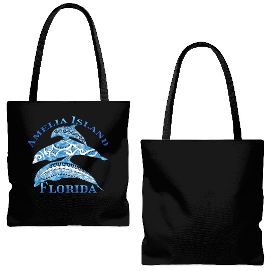 Amelia Island Florida Vacation Tribal Dolphins Tote Bags (AOP)