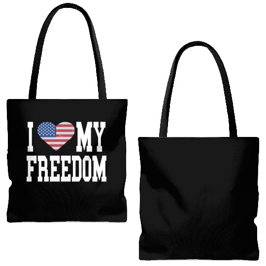 Patriotic American Flag I Heart Freedom, I Love Tote Bags (AOP)