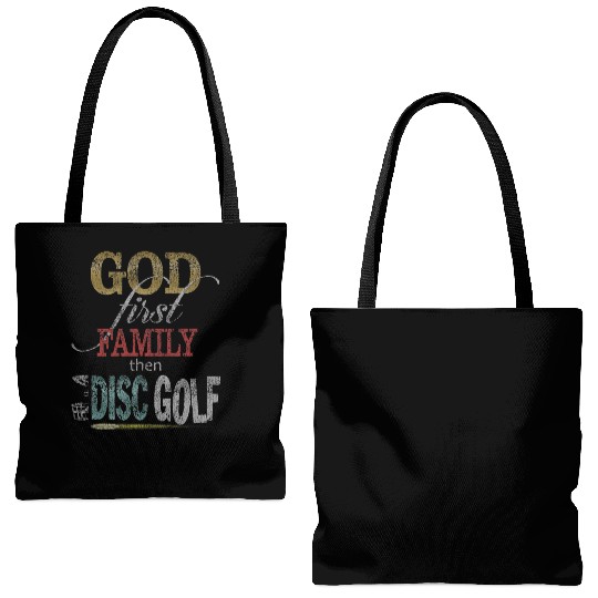 God First Family Then Disc Golf Distressed Tote Bags (AOP)