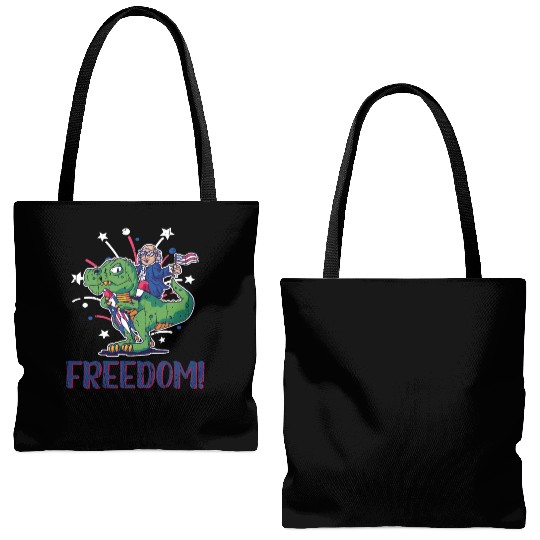 Freedom America Washington Dinosaur 4th Of July Tote Bags (AOP)