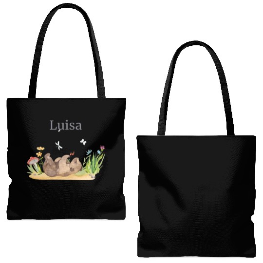Forest Animal Bear Flowers Name David Tote Bags (AOP)