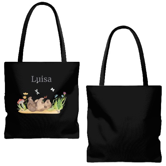Forest Animal Bear Flowers Name David Tote Bags (AOP)