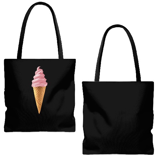 Pink Soft Serve Strawberry Icecream Cone Tote Bags (AOP)