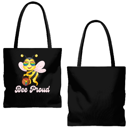 Proud Bee LGBTQ Pride Rainbow Flag Honey Tote Bags (AOP)