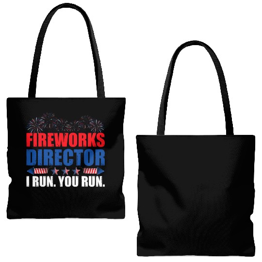 Fireworks Director I Run You Run America Flag Tote Bags (AOP)
