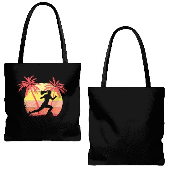 Soccer Girl Running With Ball Summer Sunset 80s Tote Bags (AOP)