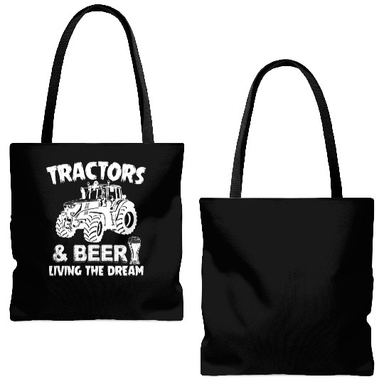 Tractors And Beer Living The Dream Funny Farmer Tote Bags (AOP)