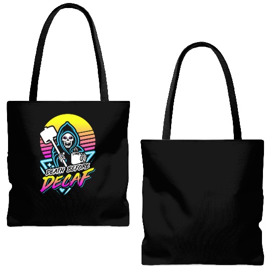 Death Before Decaf (Gym Reaper) Retro Neon Tote Bags (AOP)