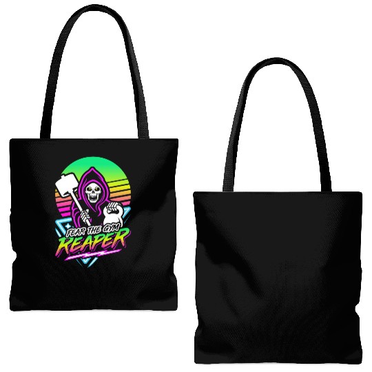 Fear The Gym Reaper Fitness Retro Neon Synthwave Tote Bags (AOP)