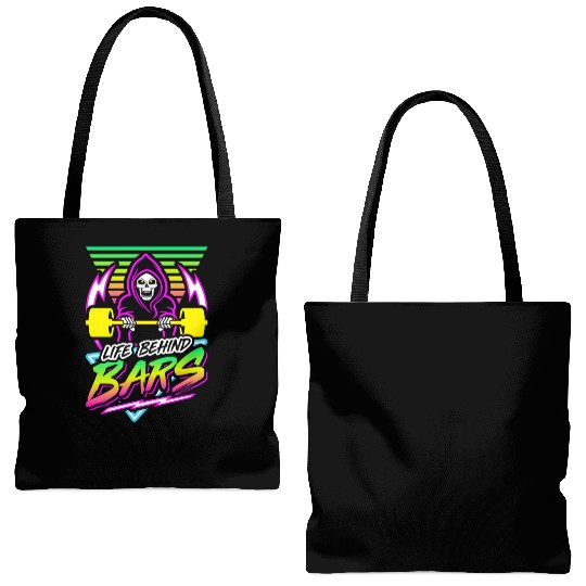 Life Behind Bars (Gym Reaper) Retro Neon Synthwave Tote Bags (AOP)