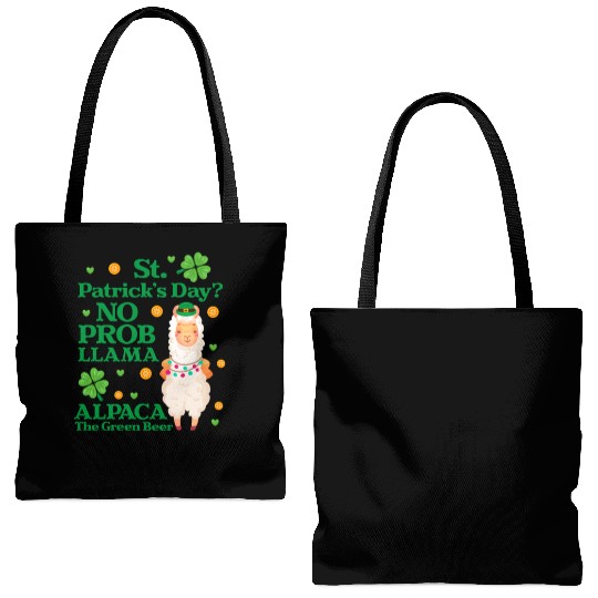 St. Patrick's Day? No Prob Llama Alpaca Green Beer Tote Bags (AOP)