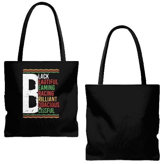 Black Beautiful Beaming Bracing Brilliant Tote Bags (AOP)