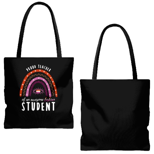 Rainbow Teacher Awesome Lesbian Student Tote Bags (AOP)