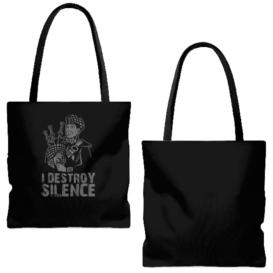 I Destroy Silence Funny Bagpiper Musician Gift Tote Bags (AOP)