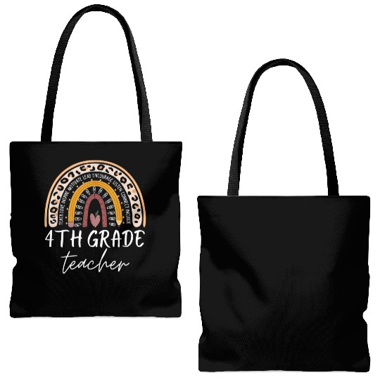 4th grade teacher leopard rainbow back to school Tote Bags (AOP)