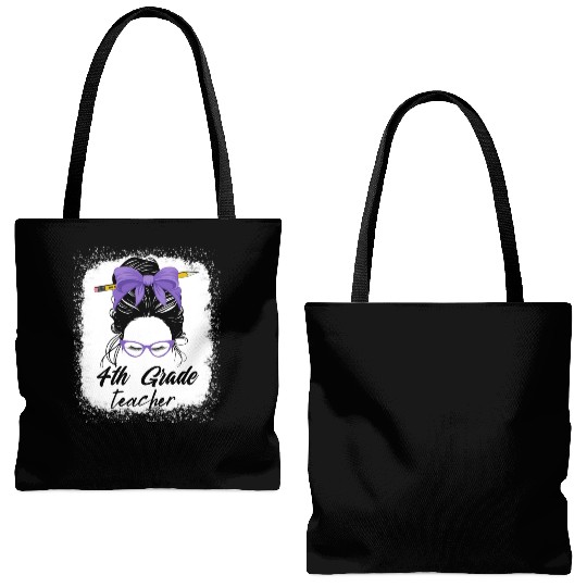 4th grade teacher messy bun back to school funny Tote Bags (AOP)