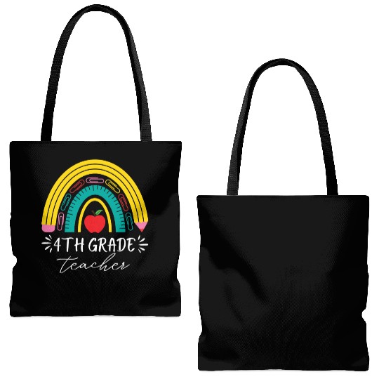 4th grade teacher back to school rainbow pencil Tote Bags (AOP)