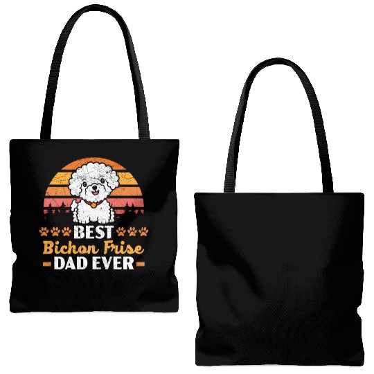 Best Bichon Frise Dad Ever Curly Hair Pup Puppy Tote Bags (AOP)