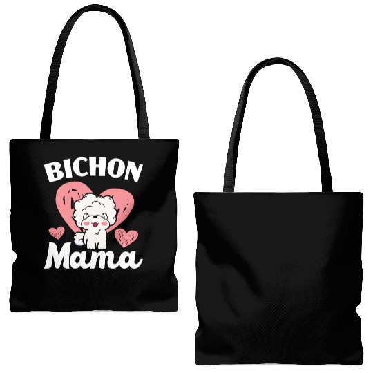 Bichon Mama Curly Hair Pup Puppy Bichon Frise Tote Bags (AOP)