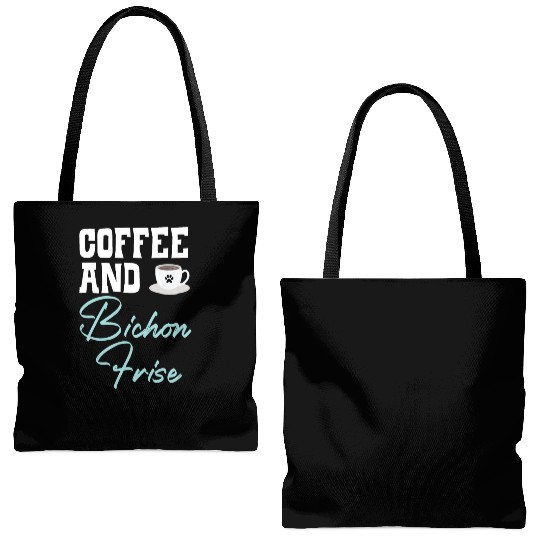 Coffee And Bichon Frise Curly Hair Pup Puppy Lover Tote Bags (AOP)