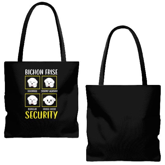 Bichon Frise Security Curly Hair Pup Puppy Lover Tote Bags (AOP)
